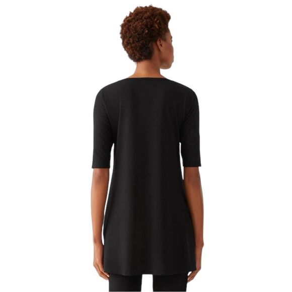 Eileen Fisher Black Jersey Scoop Neck Top size S/P - Picture 2 of 9